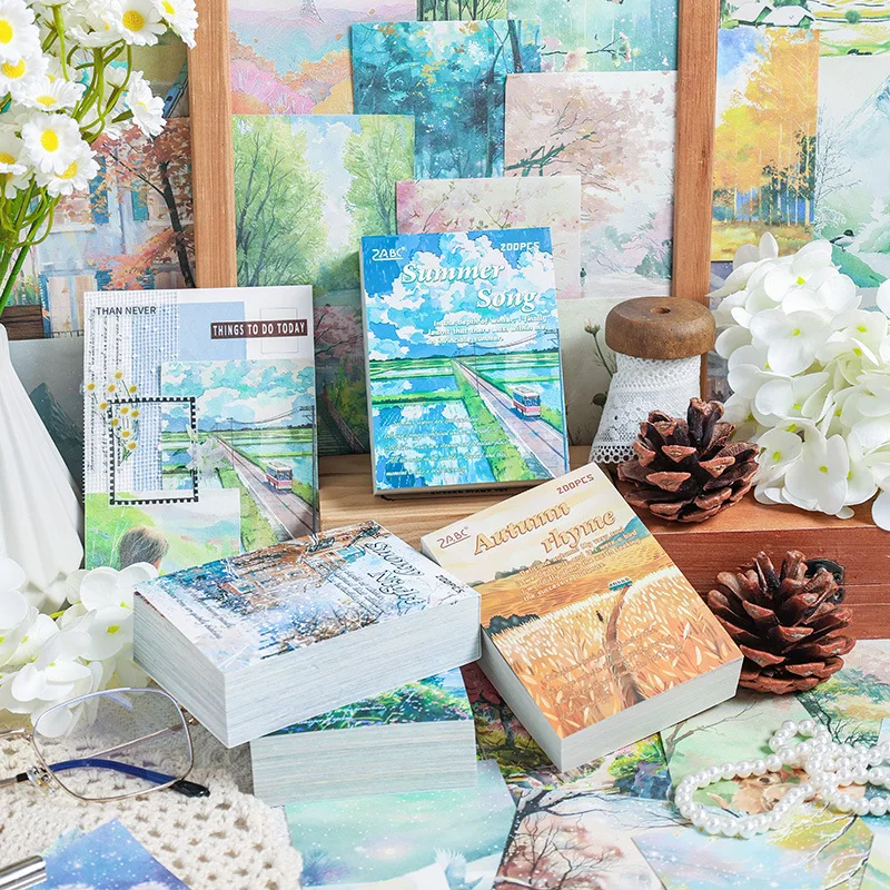 

200Pcs Four Seasons Landscape Decoration Paper DIY Background Diary Album Clip And Paste Book Decoration Material Paper