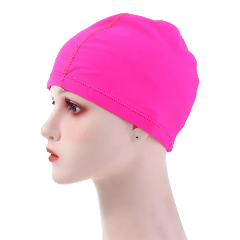 Adults Men Women Solid Color Protect Ears Elastic Nylon Waterproof Ultrathin Swimming Hat Bathing Caps Pool Hat Swimming Cap