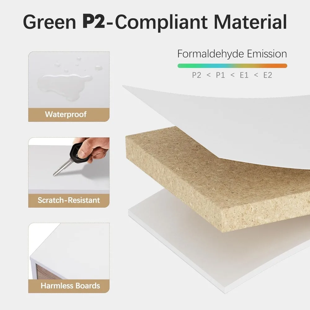 طقم طاولات بجانب السرير مكون من قطعتين مع أدراج وأرجل خشبية صلبة وتخزين كبير ومنضدة ليلية للطاولات النهاية