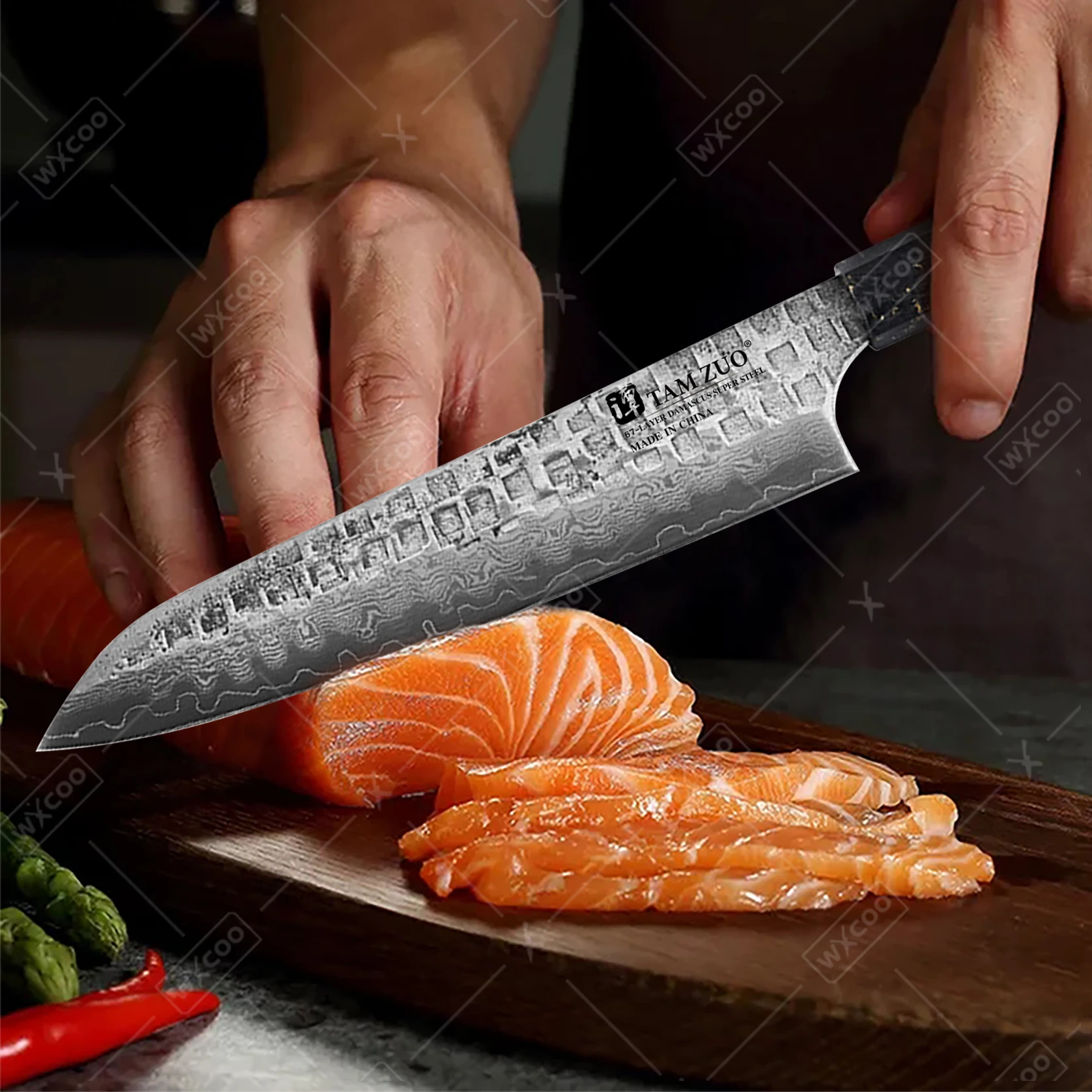 TAMZUO Chef Knife Kitchen Tools Damascus Steel For Meat Vegetables Fish Kitchen Knife Utility VG10 Cooking Tools Knives