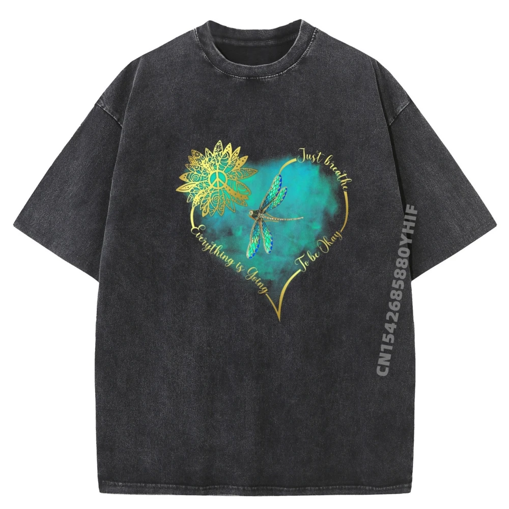 

Loose Man T-shirt Man Just Breathe Everything Is Going Cool Fashion Tops & Tees Printed Shirts Retro Washed Short Sleeve