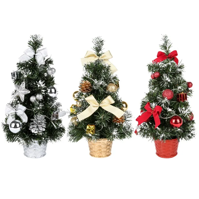 15.75 Inch Tabletop Mini Christmas Tree Set with Warm White LED Lights Table Top Small Xmas Tree Battery Operated for Home Decor