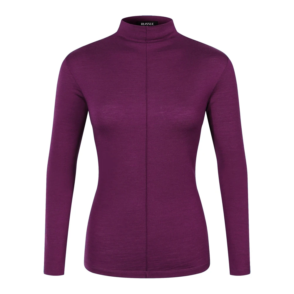 100% Merino Wool Base Layer Women Merino Wool Long Sleeve Mock Turtleneck Top Shirts Women Thermal Underwear Wicking Anti-Odor