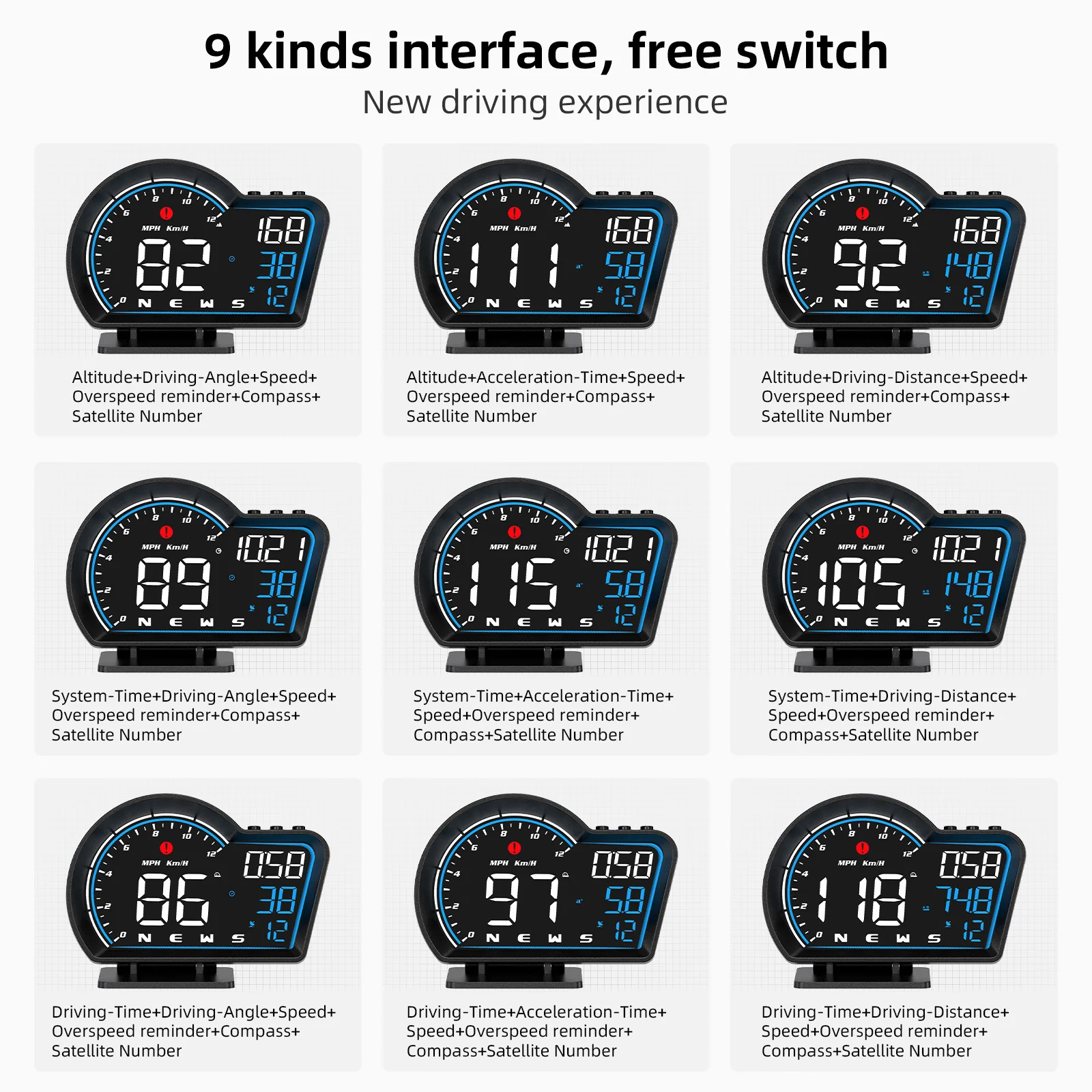 HUD Head-up Display G16 Smart Digital tachimetro MPH KM/H Speed chilometraggio Meter allarme di velocità eccessiva per tutte le auto del Computer di