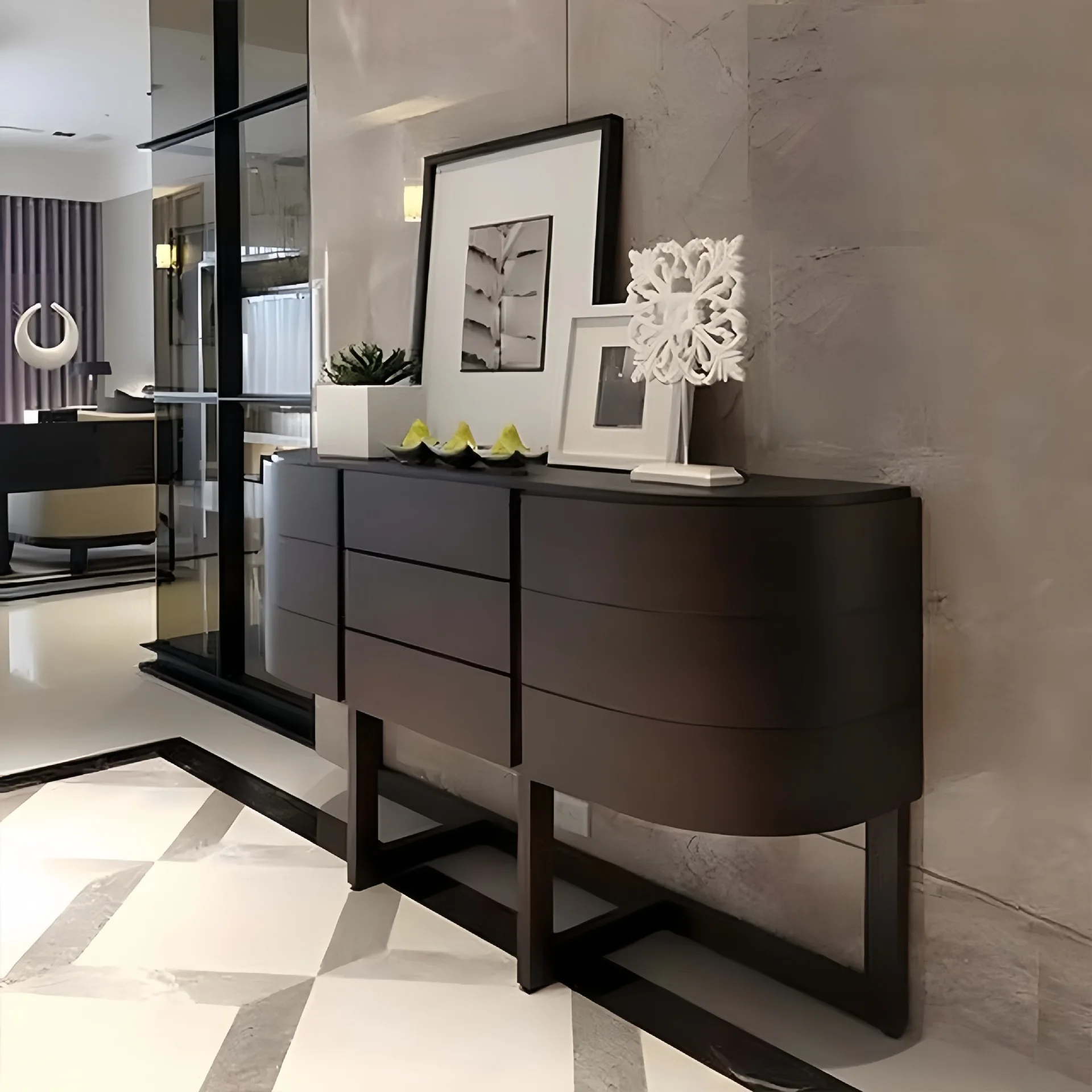 

Italian light luxury solid wood entrance cabinet, living room household semi-round entrance table, foyer cabinet