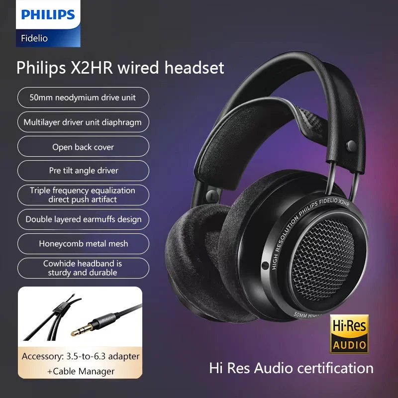 Philips X2HR Wired Headphones Fidelio HiFi Stereo Head-mounted Headphones Music /Computer Gaming/Recording/Podcasting Earphones