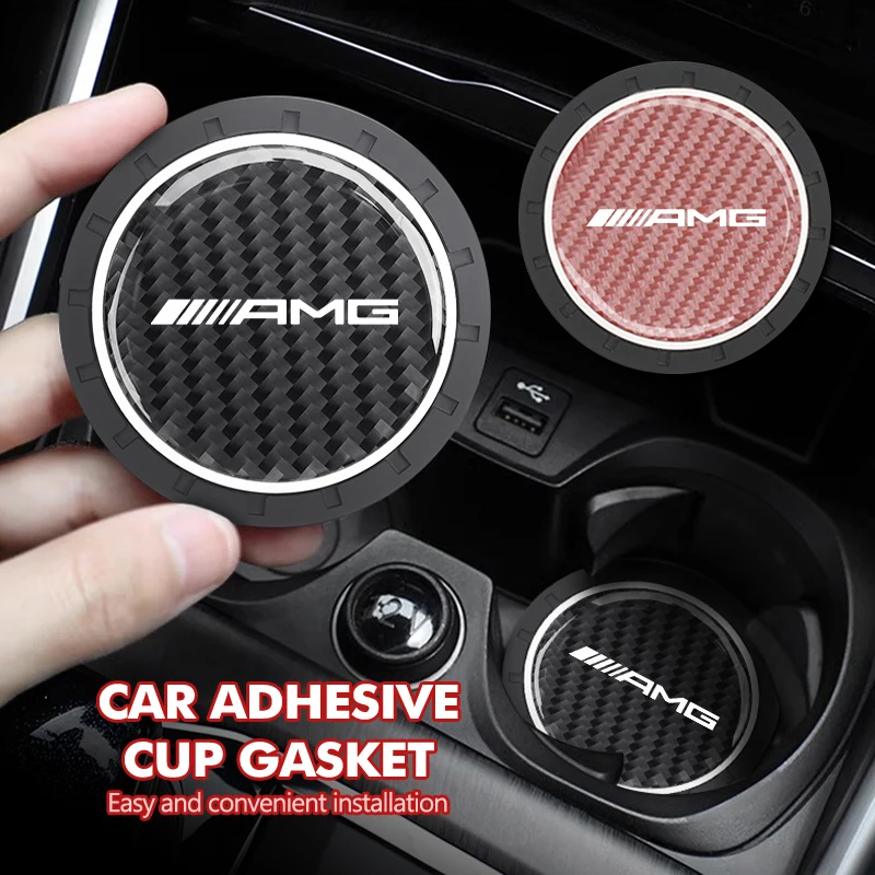 

For Mercedes Benz 1/2pcs Car Coasters Silicone Auto Badge Water Cup Pads Anti Slip Mats AMG A B C E S G Class A180 CLK CLA GLE