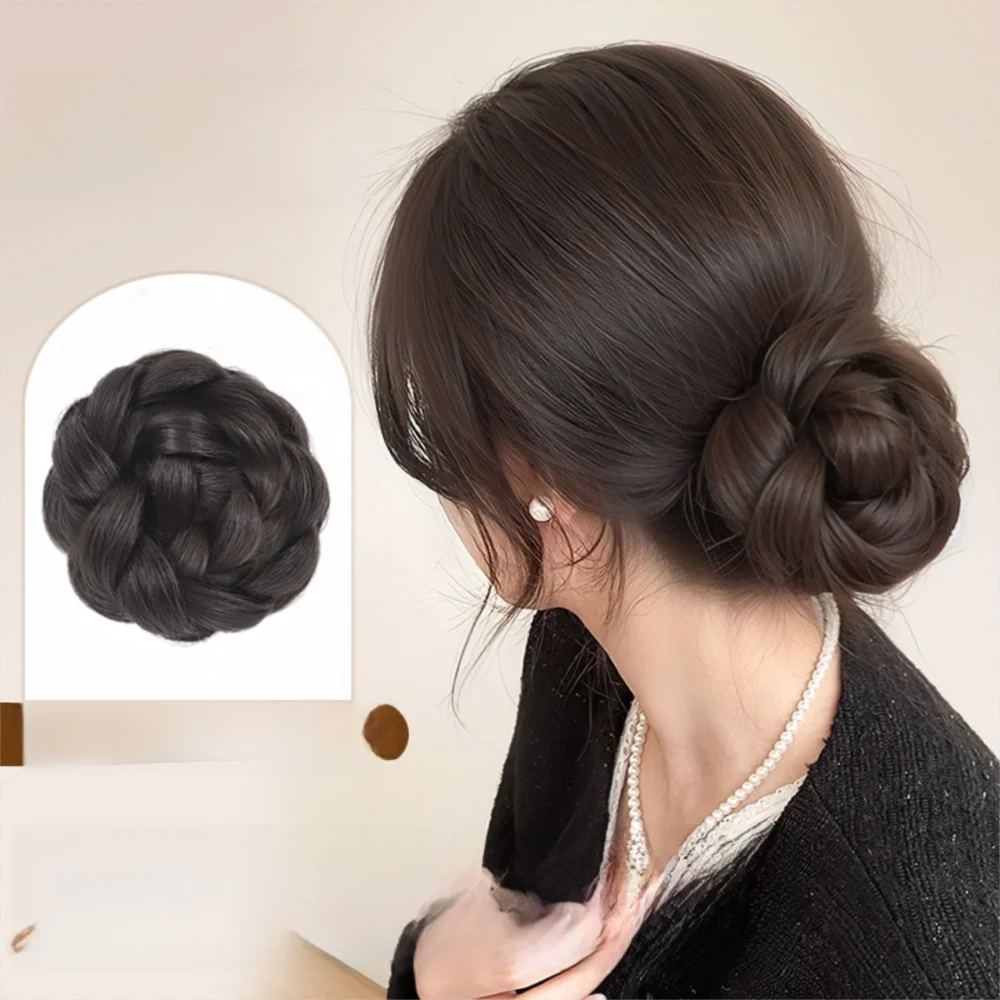 Eleganter Synthetik-Haarknoten mit Haarspange, Flauschiger Brauner/Schwarzer Haarknoten, Natürlicher Haarclip für Damen