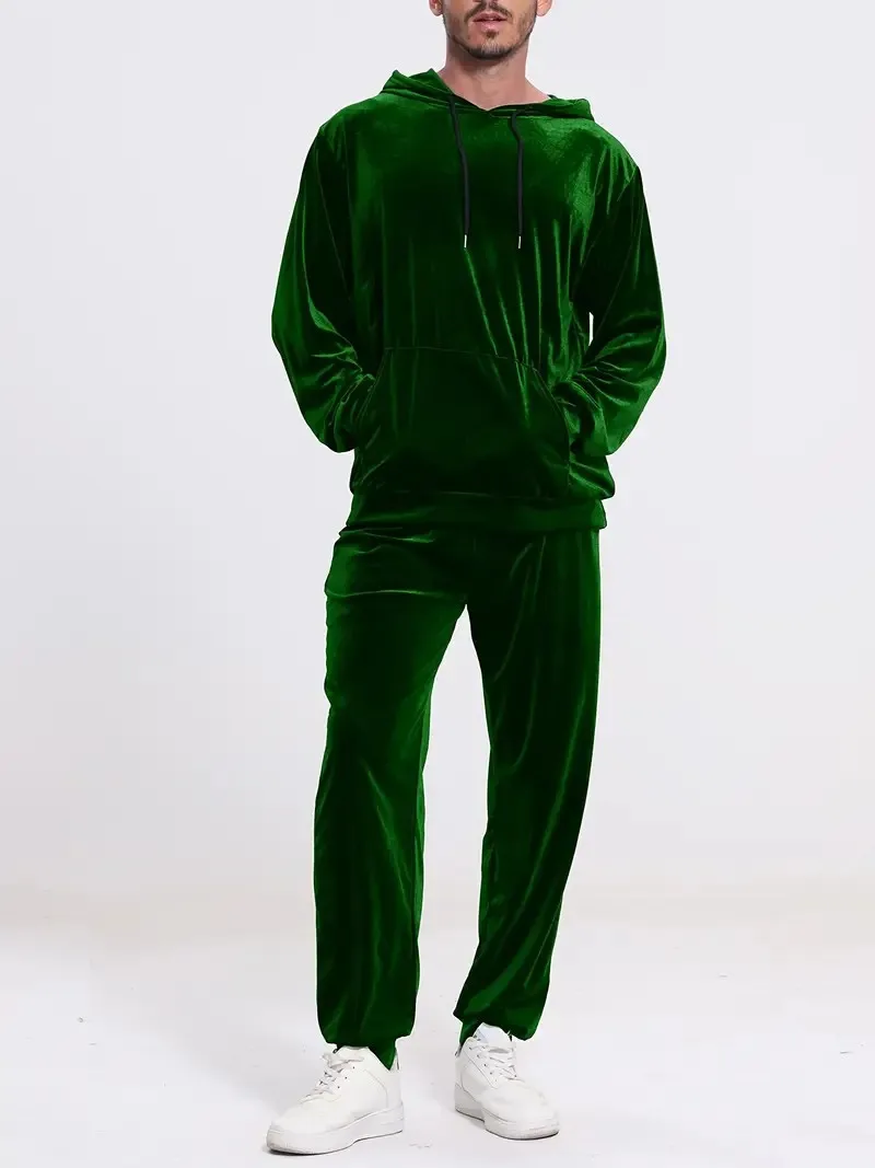 Herren-Trainingsanzug aus Samt in Goldoptik mit Reißverschluss-Hoodie, elastischen Bündchen und Jogginghose, Frühling/Herbst, europäisch-amerikanischer Casual-Stil, zweiteiliges Outfit – Detail 25