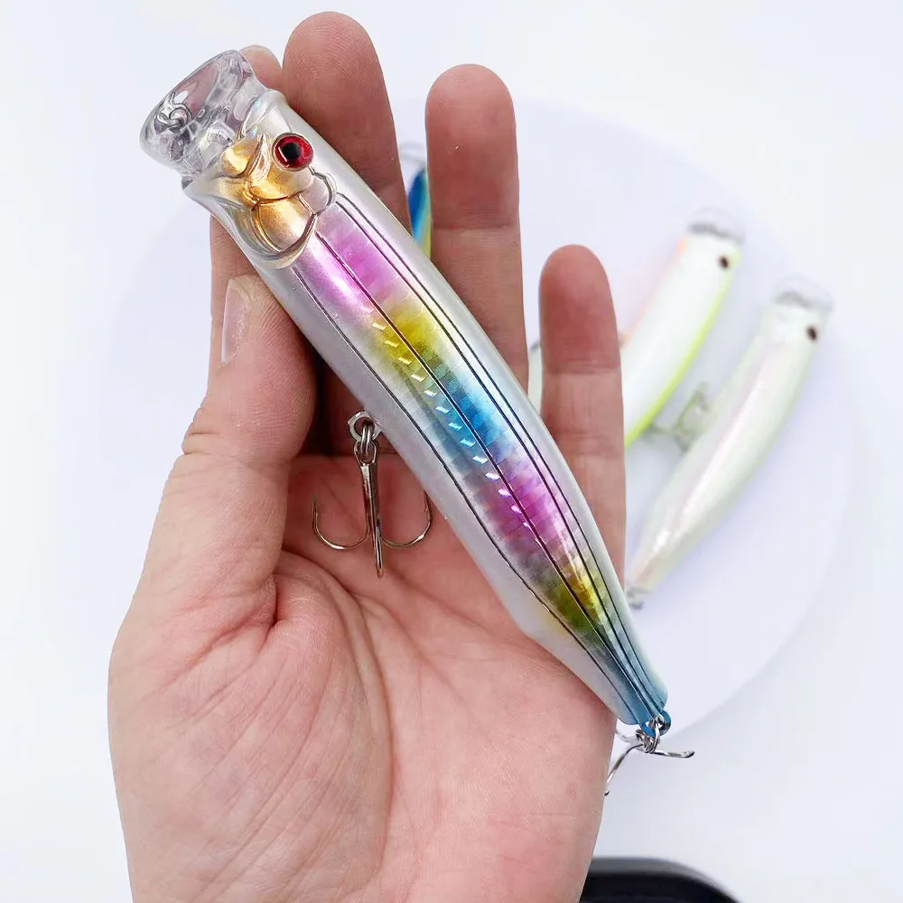LUREGO Fishing 28 g drahtintegrierter, verstärkter Popper-Köder, Oberflächenspritzköder, langgussender schwimmender Seebarschköder – Detail 8