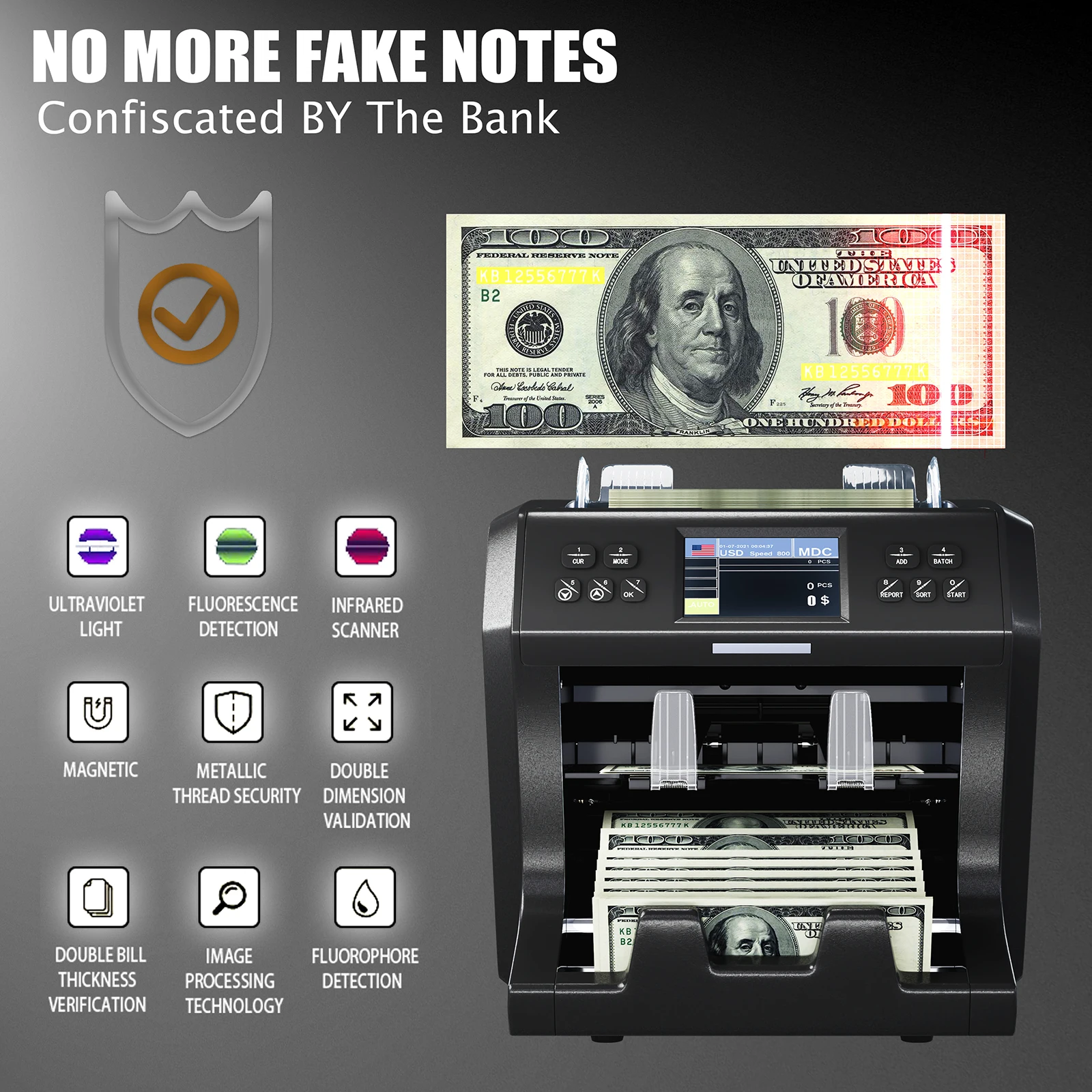 XAF AED KHR THB KRW USD Geldteller Bill Tellers WT-800 CIS ed Valutawaarde Bankbiljet Tellen Machine COP XOF