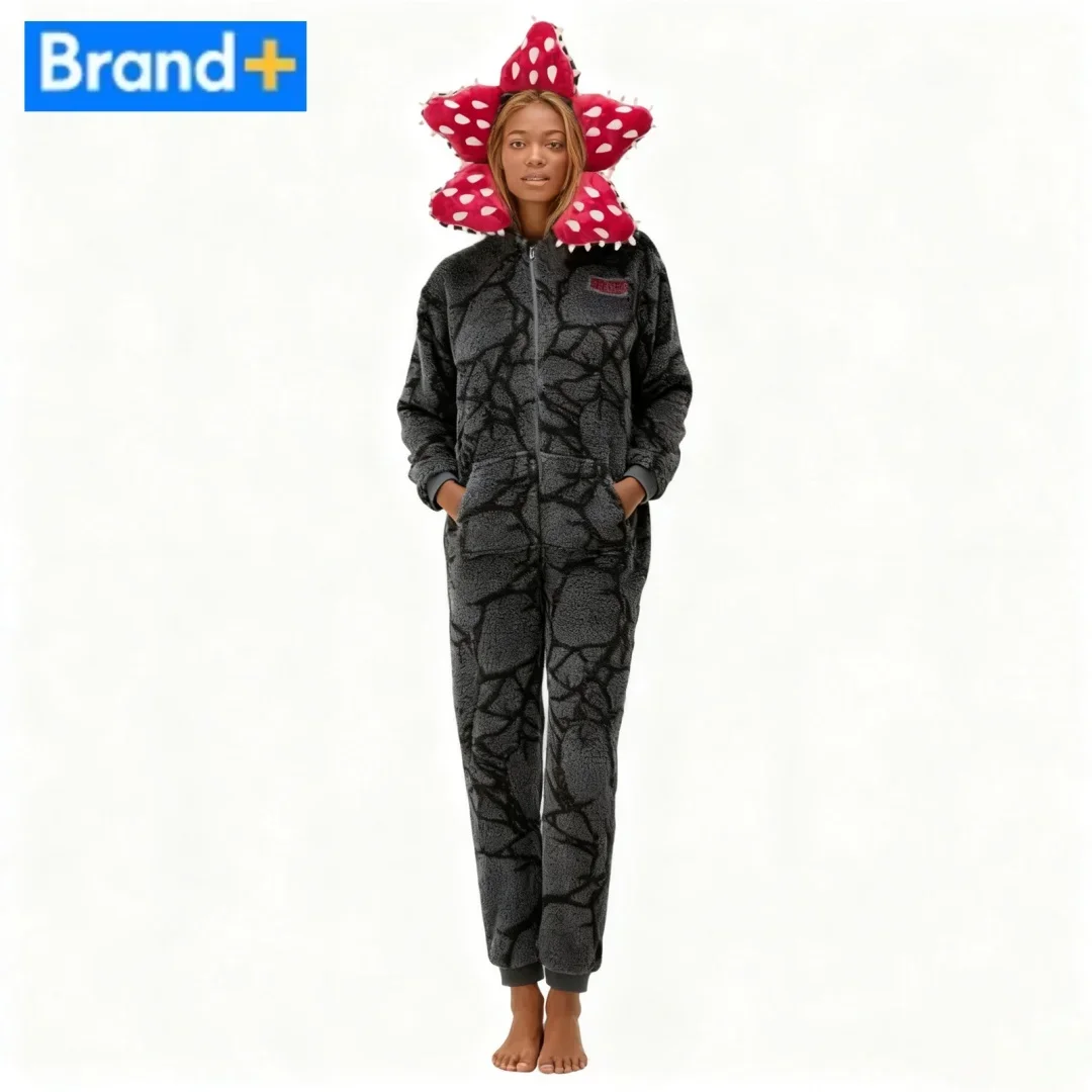Christmas Stranger Pajamas With Demogorgon Plant Design - Adult Onesie With Cozy Flannel Fabric, Perfect For Holiday Parties