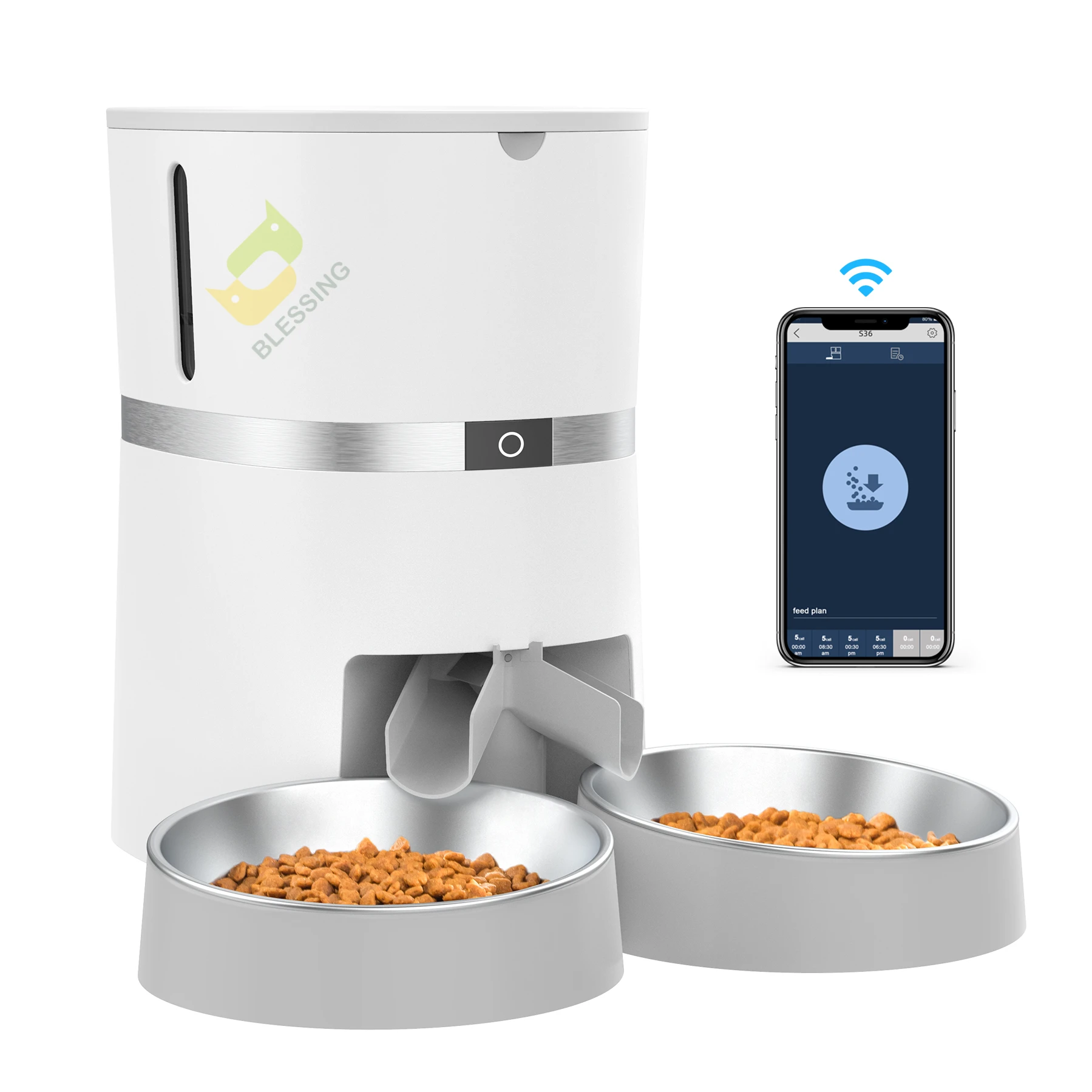 

Automatic Pet Feeder Smart Pet Feeder Intelligent Food Dispenser For Cat & Small Dog With Two-Way Splitter And Double Bowls