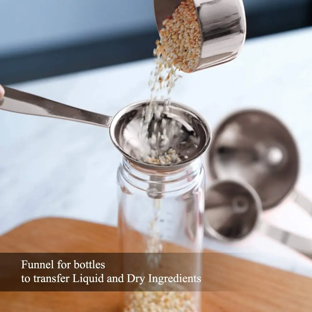 Embudos 3 en 1 para rellenar botellas, embudo de cocina pequeño de acero inoxidable para transferir aceites esenciales líquidos