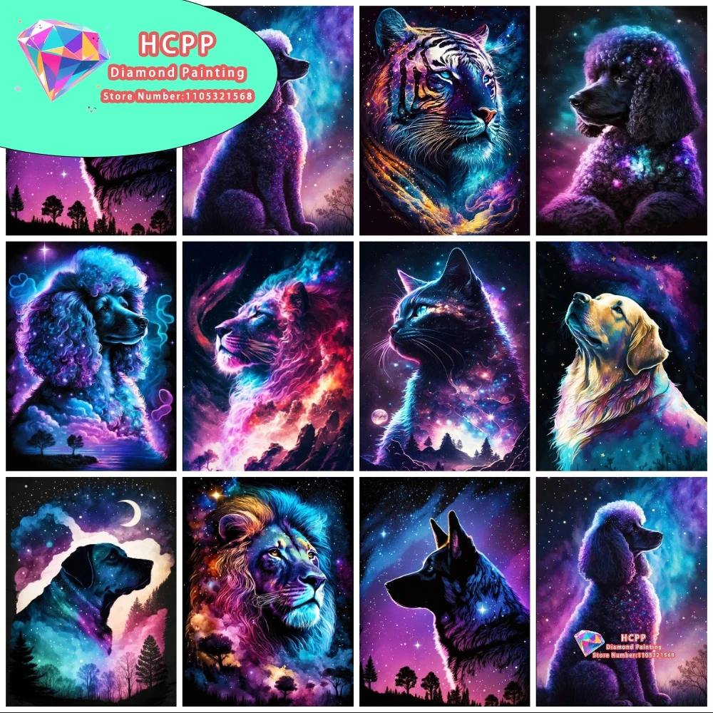 Sternenhimmel Tier Hund Katze Löwe Diamant-Malerei-Set Quadratische Runde Diamanten 5D DIY Mosaik Handgemachte Kunst Exquisites Geschenk Heimdekoration