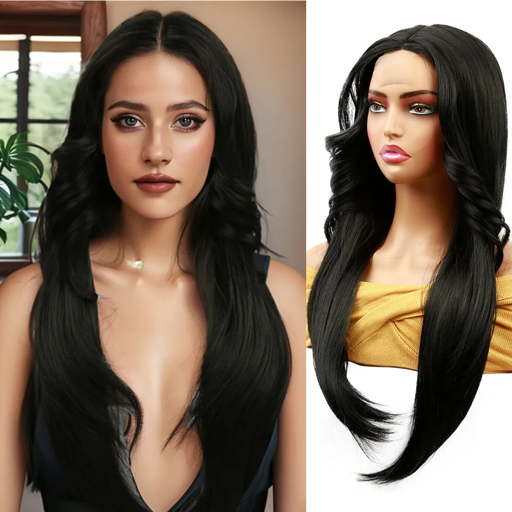 SQRDGQ Synthetic Wigs For Women Long Straight Hair Woman Wigs Middle Part Natural Black Wig Women Heat Resistant Fiber