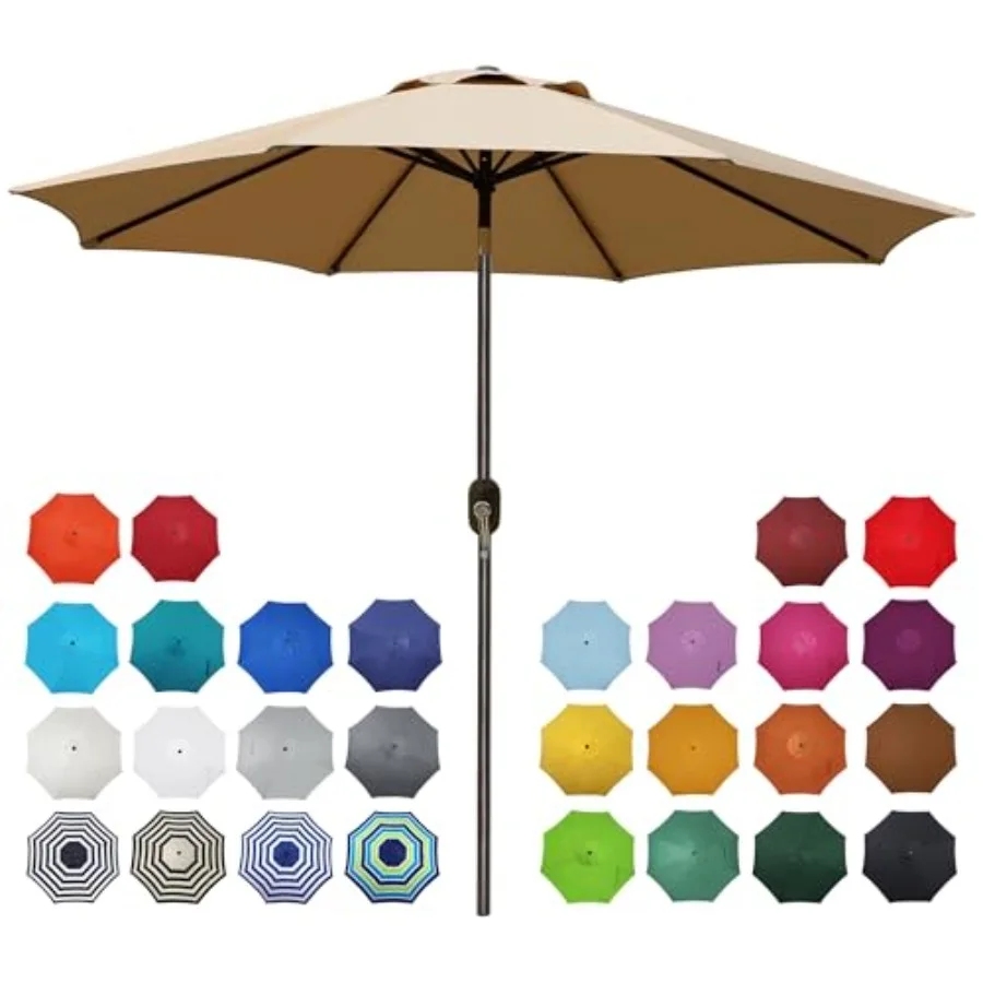 

9' Outdoor Patio Umbrella, Outdoor Table Umbrella, Yard Umbrella, Market Umbrella with 8 Sturdy Ribs, Push Button Tilt and Cran
