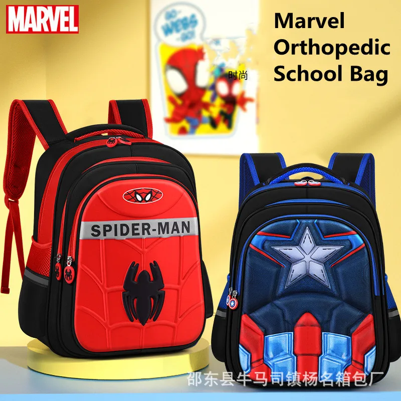 Disney Marvel Boys School Bags Grade 1-6 Spider Man Captain America Primary Student Shoulder Orthopedic Backpack Gifts Mochilas