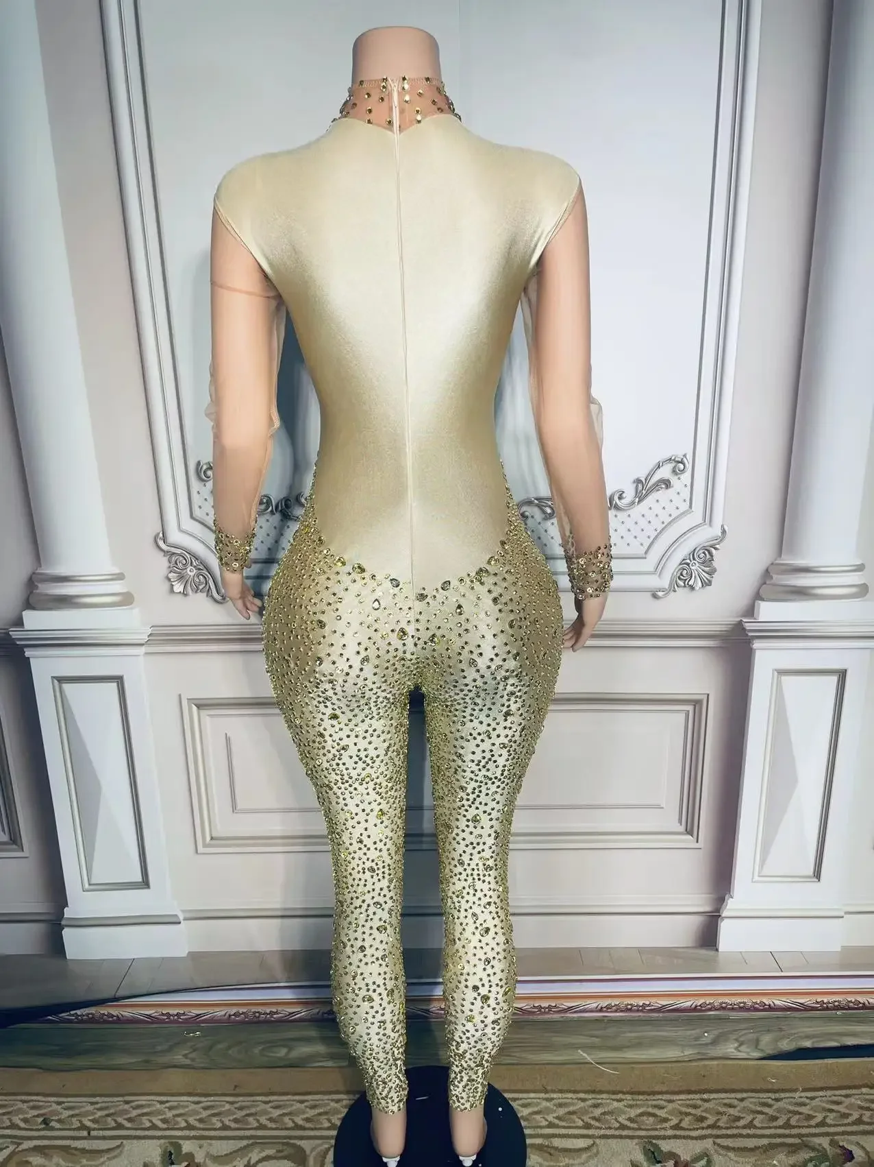 

Купальник со стразами, женский вечерний наряд для выпускного вечера, дня рождения, сексуальный сетчатый танцевальный костюм, боди с кристаллами, сценическая одежда