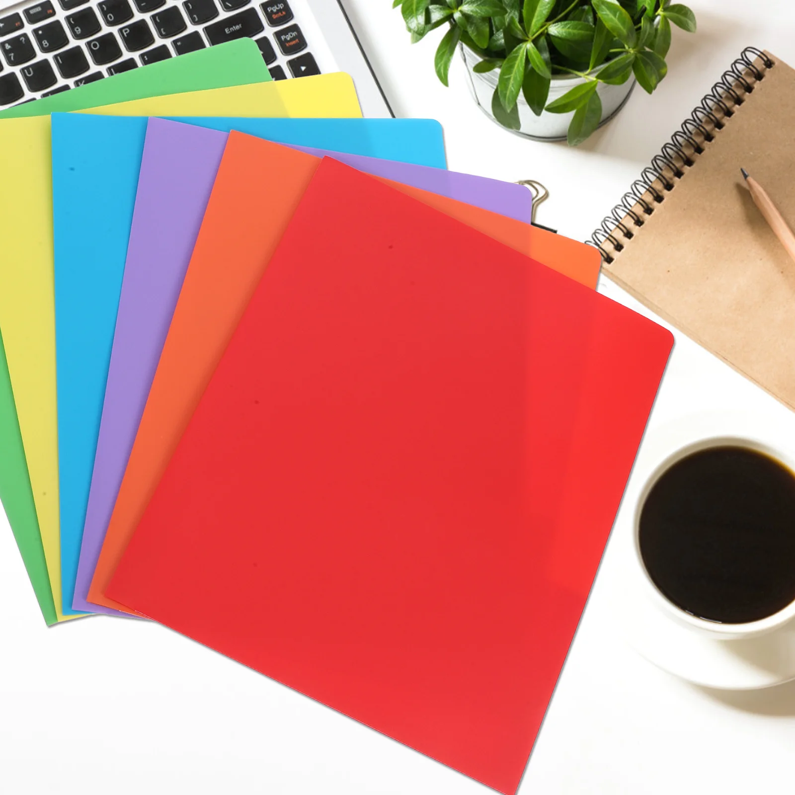 

6Pcs A4 Plastic Pocket Folders File with Two Prongs Folder for School Office Filing Cabinet Document Storage