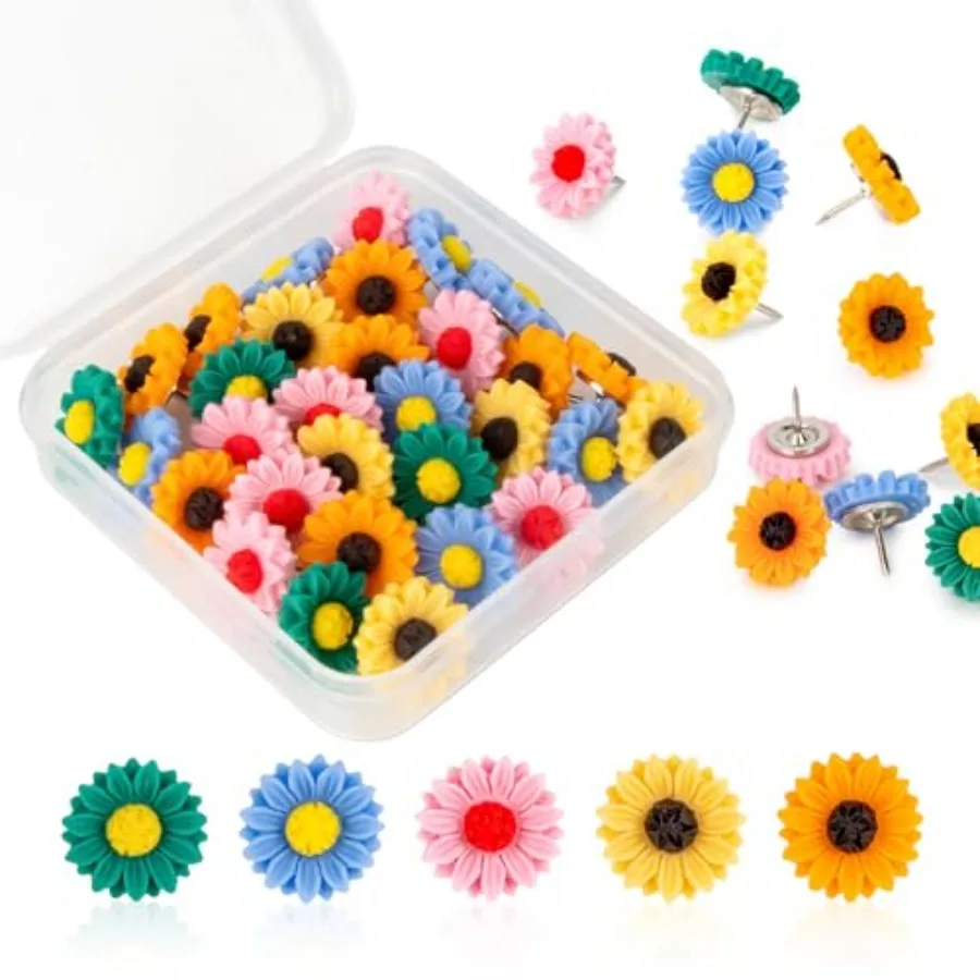 دبابيس ضغط للوحة الإعلانات 20 قطعة مسامير الإبهام اللطيفة زهرة مسامير الإبهام 5 ألوان دبابيس ضغط الزخرفية لجدار صور لوحة الفلين Ma #1