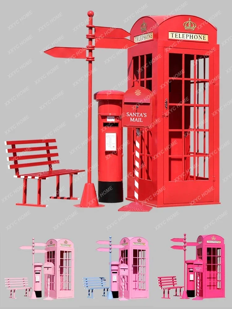 

wrought iron phone booth mailbox street sign bench Internet celebrity store decoration floor ornament photography prop model