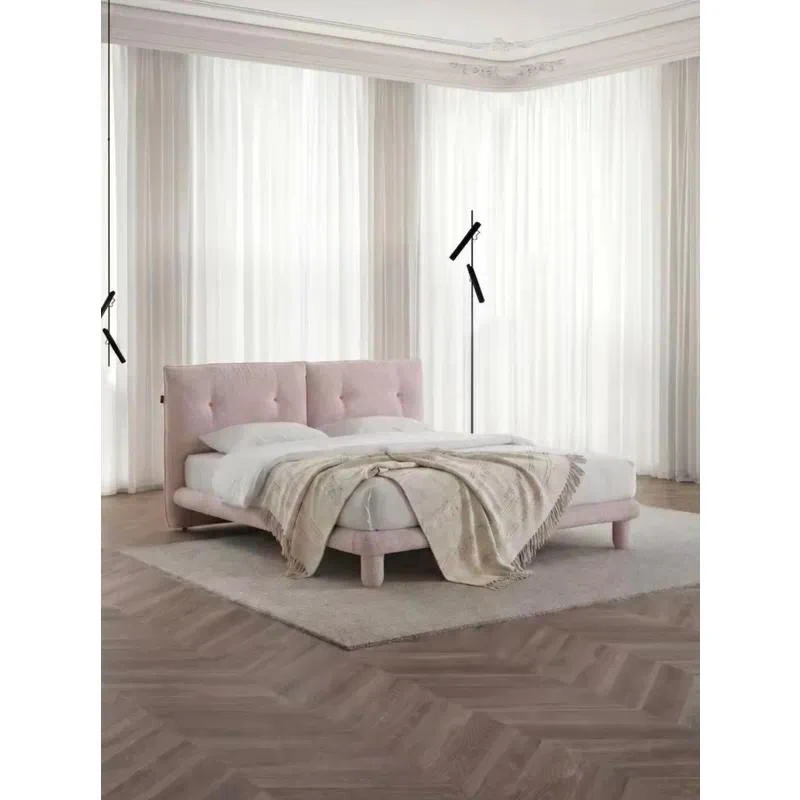 French Luxury Cream Pink Pine Bed with Matching Headboard Little Monster Style Decoration Suitable for Villa