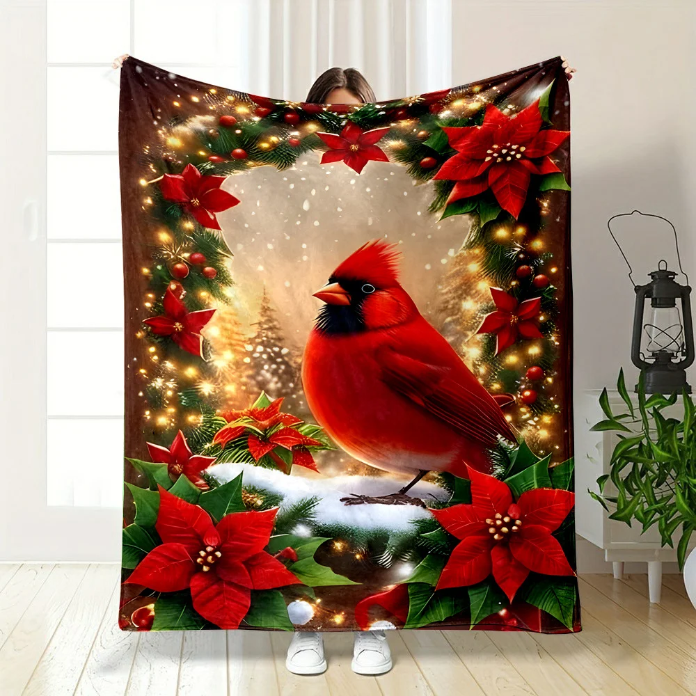 Festive Christmas Throw Blanket Cardinal Red Bird Holiday Winter Xmas Decor Cozy Plush Fleece Throw for Sofa Bed Gift