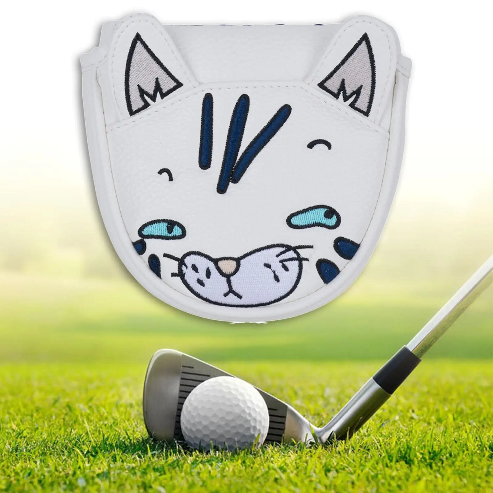 Closure Golf Mallet Putter Head Cover Funny Cat Fingures Embroidered Faux Leather Protector Bag For Golf  Coverhead Replacement