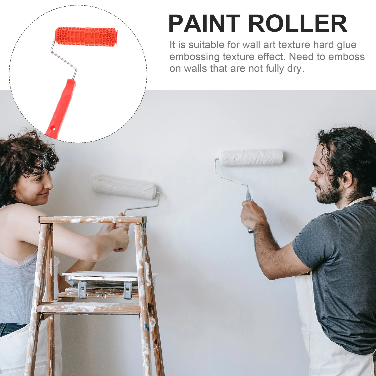 

Rubber Embossing Pattern Roller with Handle Durable Wall Painting Tool for Wood Grain Texture Drywall Decorative Roller Painting