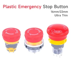 16/22mm Ultra Thin Plastic emergency stop button mushroom emergency switch self-locking stop charging pile power outage on off