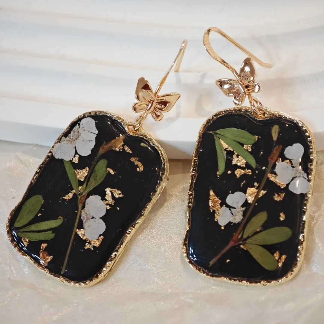 

3278 оптовая продажа, винтажные серьги ручной работы, элегантные темпераментные серьги с образцами растений, креативный подарок на Рождество и день рождения