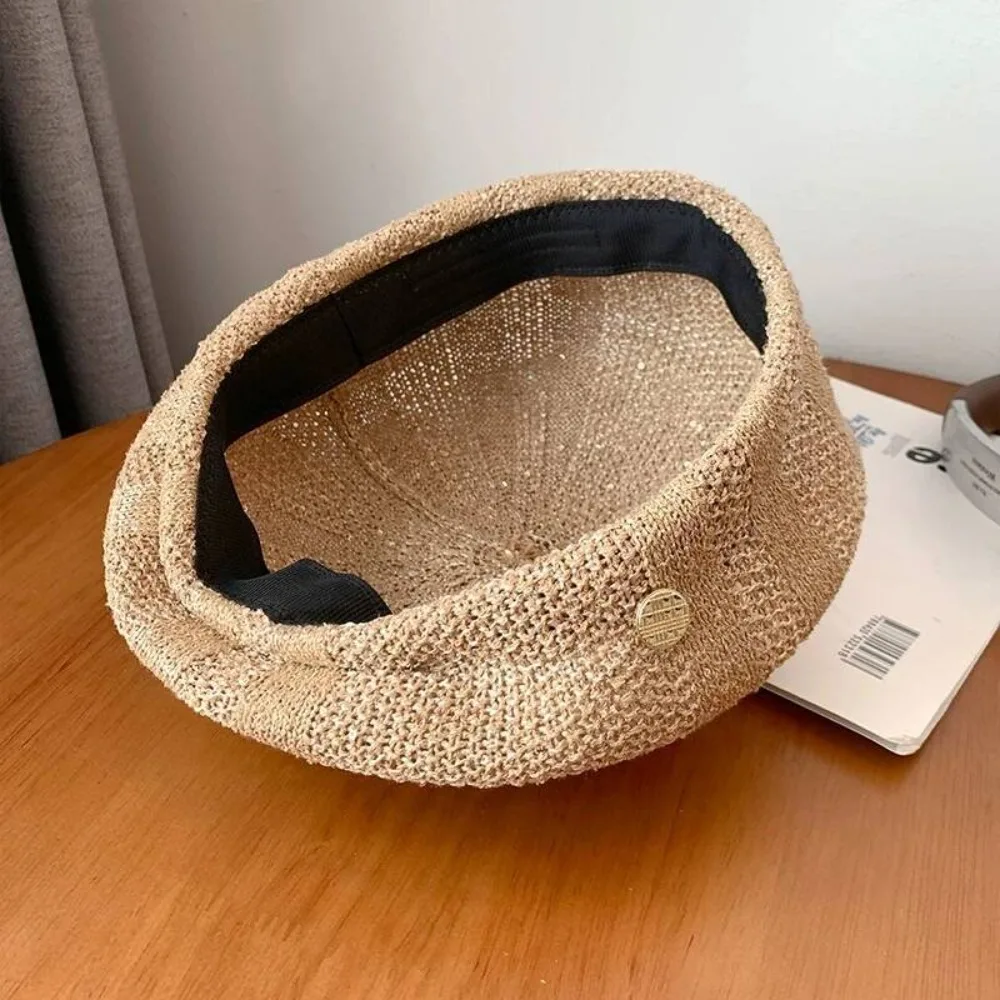 

Cute Breathable Sequin Beret Hat Hollowed Out Paillette Weave Hat Vintage Thin Crochet Knitted Cap Summer