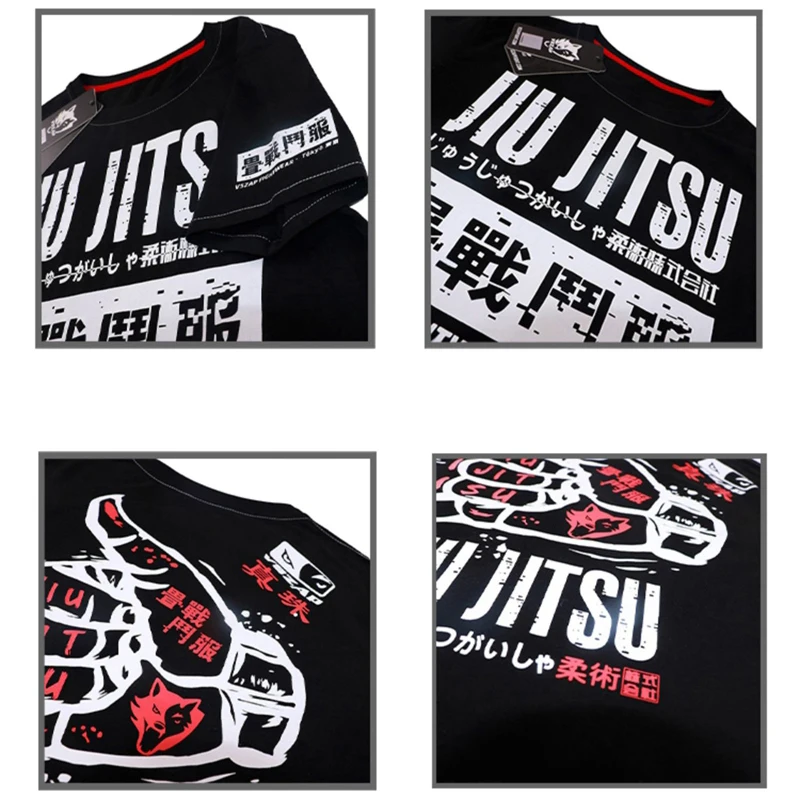 MMA BJJ Jiu Jitsu T VS 남성용 무에타이 보 셔츠, 면 무술 격투 체육관 훈련복 킥보 탑 티