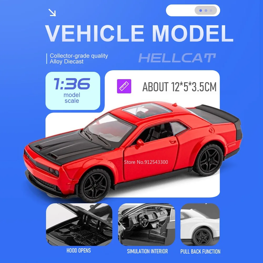 1:36 Hellcat Model Car Toy Doors Opened Pull Back Models Alloy Body Rubber Tires Vehicle for Boyfriend Anniversary Surprise