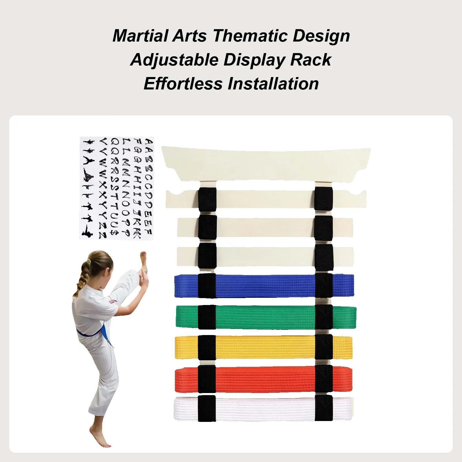 

Держатель для ремня для каратэ Держатель для ремня для боевых искусств с вешалкой и наклейками Сборка не требуется Спортивное оборудование
