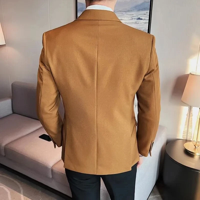 Men\'s Double-Breasted Suit Jackets/Male Slim Fit Fashion High Quality Solid Color Tuxedo Man Solid Color Office Dress Blazers