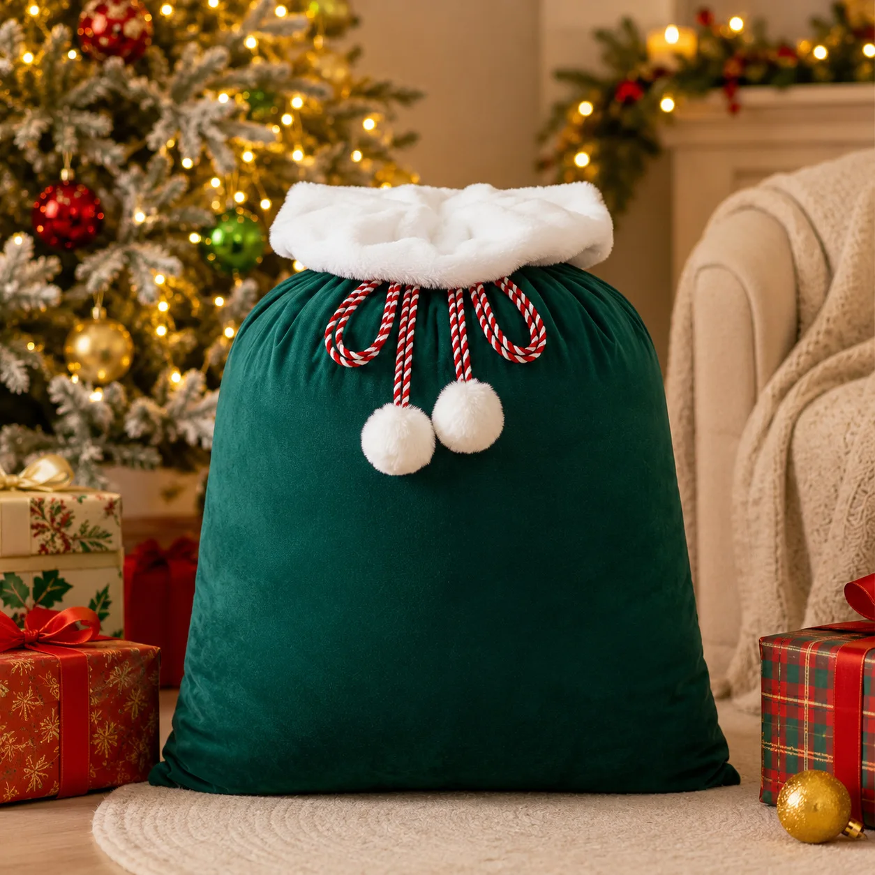 Velvet Christmas Gift Bag Drawstring Storage Bag Reusable Christmas Gift Packaging Bag New Year Party Decoration Gifts