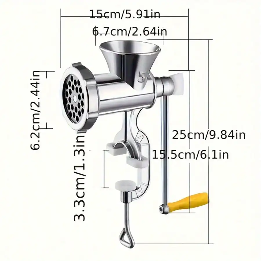 3-In-1 Manual Meat Grinder, Sausage Stuffer, & Pasta Maker | Heavy Duty Hand Crank Mincer With Tabletop Clamp For Home Use(Small)