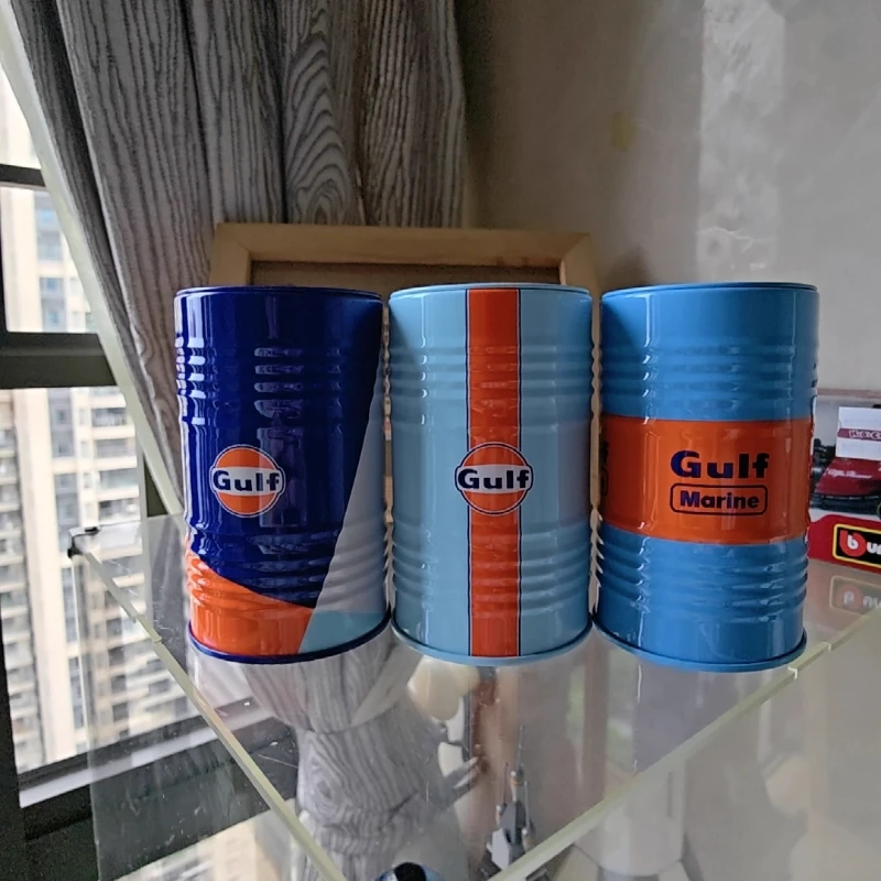 Gulf Mini Oil Barrel Model Toy Tinplate Craft Figure Marine Theme Decor Container For Children Home Desktop Decor Collectible