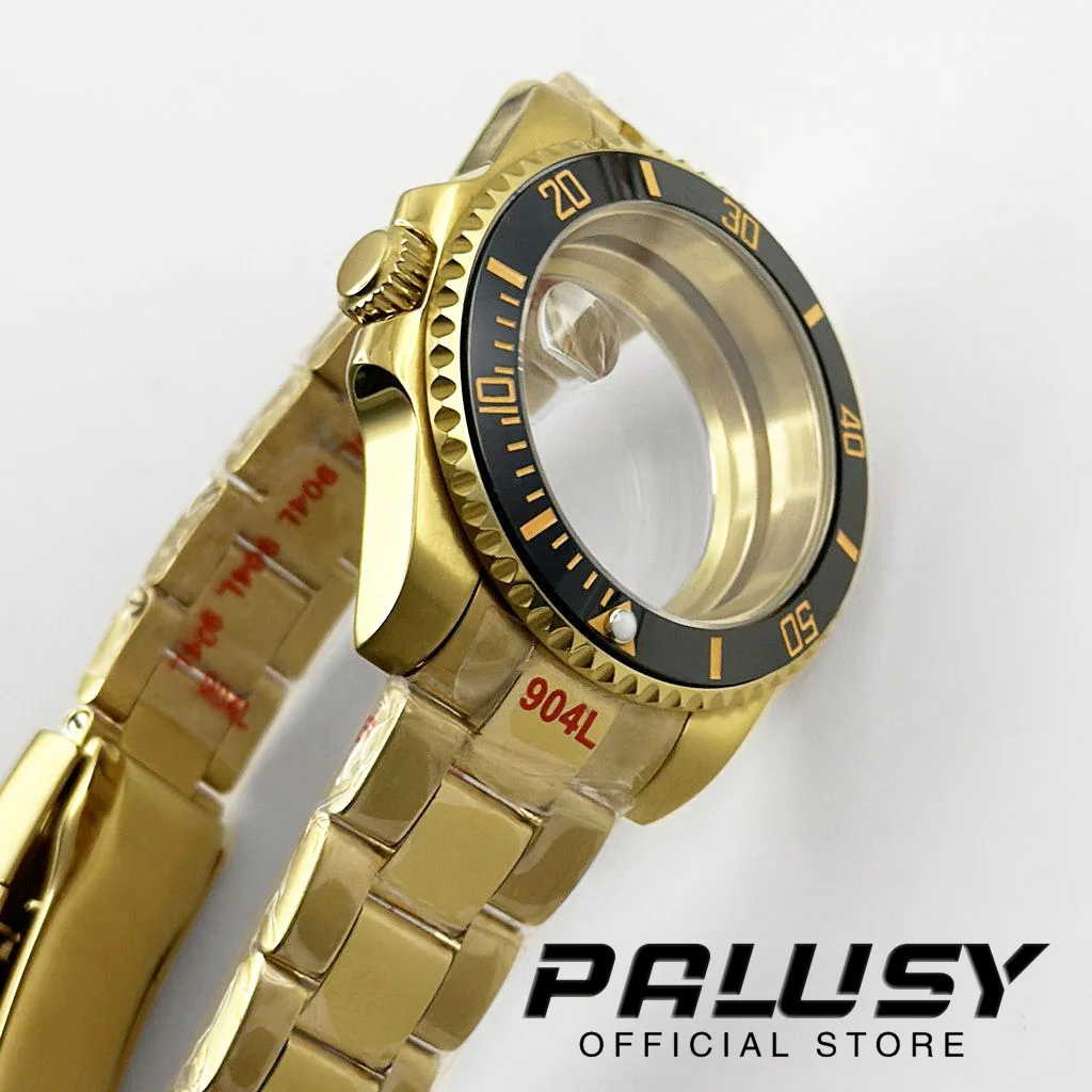 ทอง NH35 40mm DIVER กันน้ําสีดําทองเซรามิค BEZEL Fit สําหรับ NH34 NH35 NH36 ETA2824 การเคลื่อนไหว Sapphire Glass นาฬิกากรณี