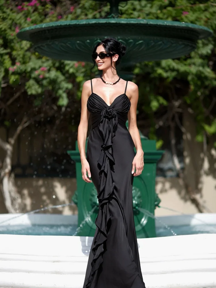 시스터 스타 패션 슬리밍 솔리드 컬러 플라워 플로럴 리본 새틴 홀터 드레스 우아한 통근 휴가 드레스