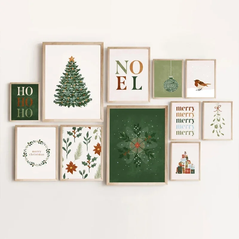 

Christmas Green Color Gallery Wall Art Poster Fashion Holiday Home Decor Canvas Painting Bedroom Living Room Wall Art