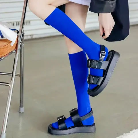 Women Calf Sock Cotton Casual Knee High Socks White Black Solid color Fashion Female Girl Party Dancing Sexy Long Sock
