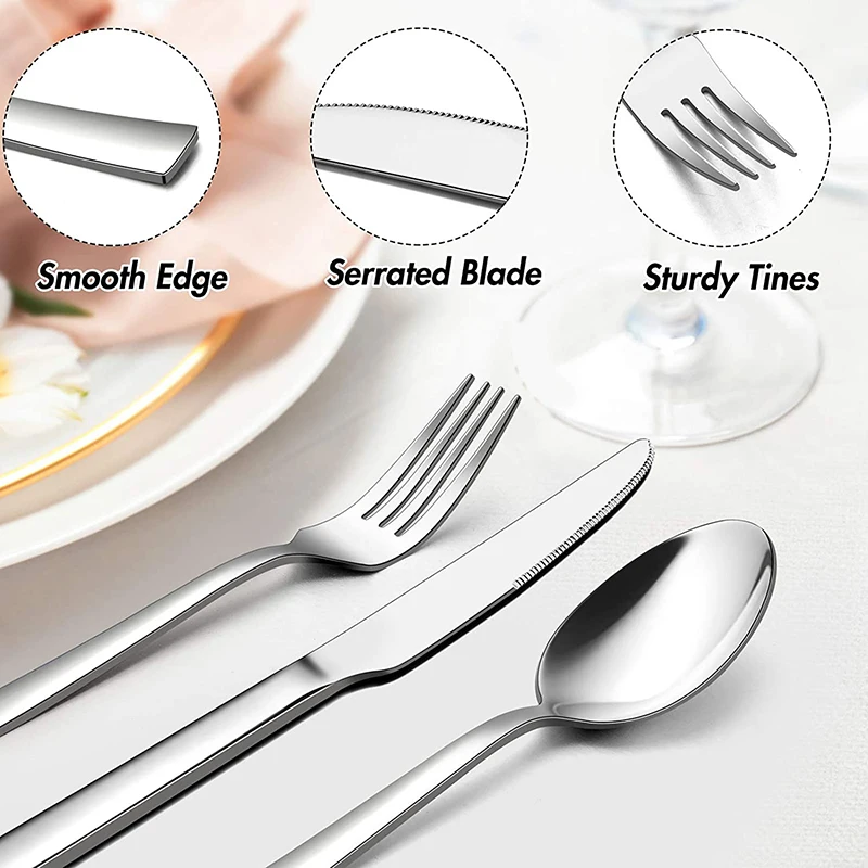 9 Piece Travel Cutlery Sets,Stainless Steel Camping Cutlery Set For 1,Including Silver Fork Knife Spoon,Chopsticks