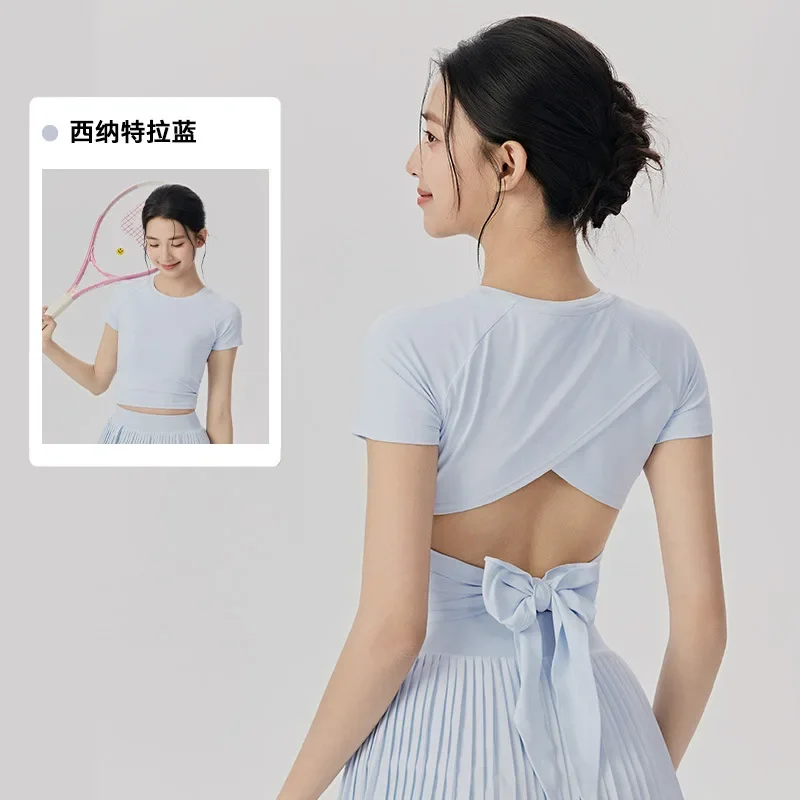 Short Sleeved Chest Cushion Hollowed Out Beautiful Back Women's Tight Fit Slimming Pilates Sports T-shirt