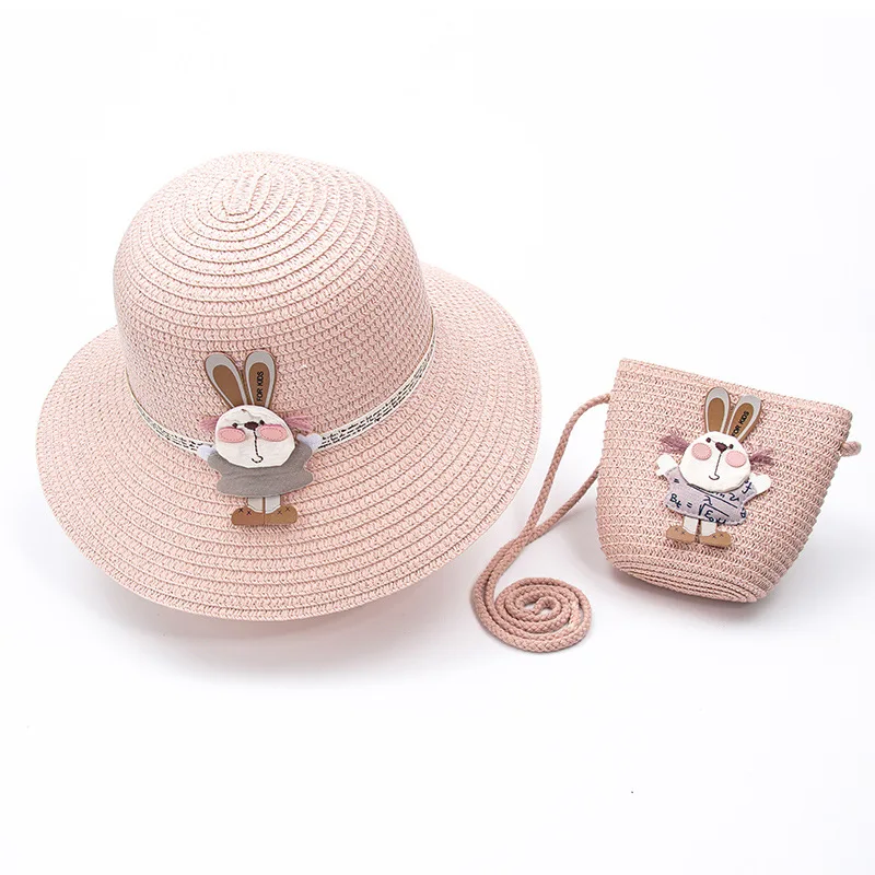 Girls Chamomile Floral Straw Hat Handbag Sets Child Baby Straw Hat Kids Outdoor Beach Sun Hat Bags Set Travel Holiday Sun Cap