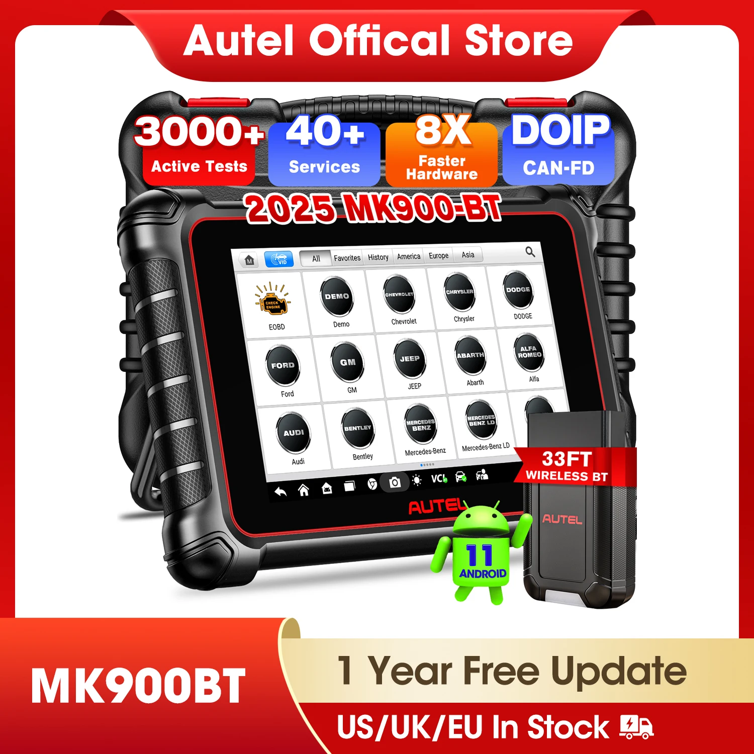 Autel MaxiCOM MK900-BT MK900BT Diagnostic Scanner Wireless DoIP /CAN Automotive Tools FD Scan Tool Active Test OE Full Diagnose