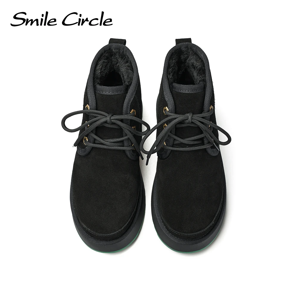 Smile Circle Snow Boots Women Suede Lace Up Thick Bottom Boots Warm Fashion Casual Shoes