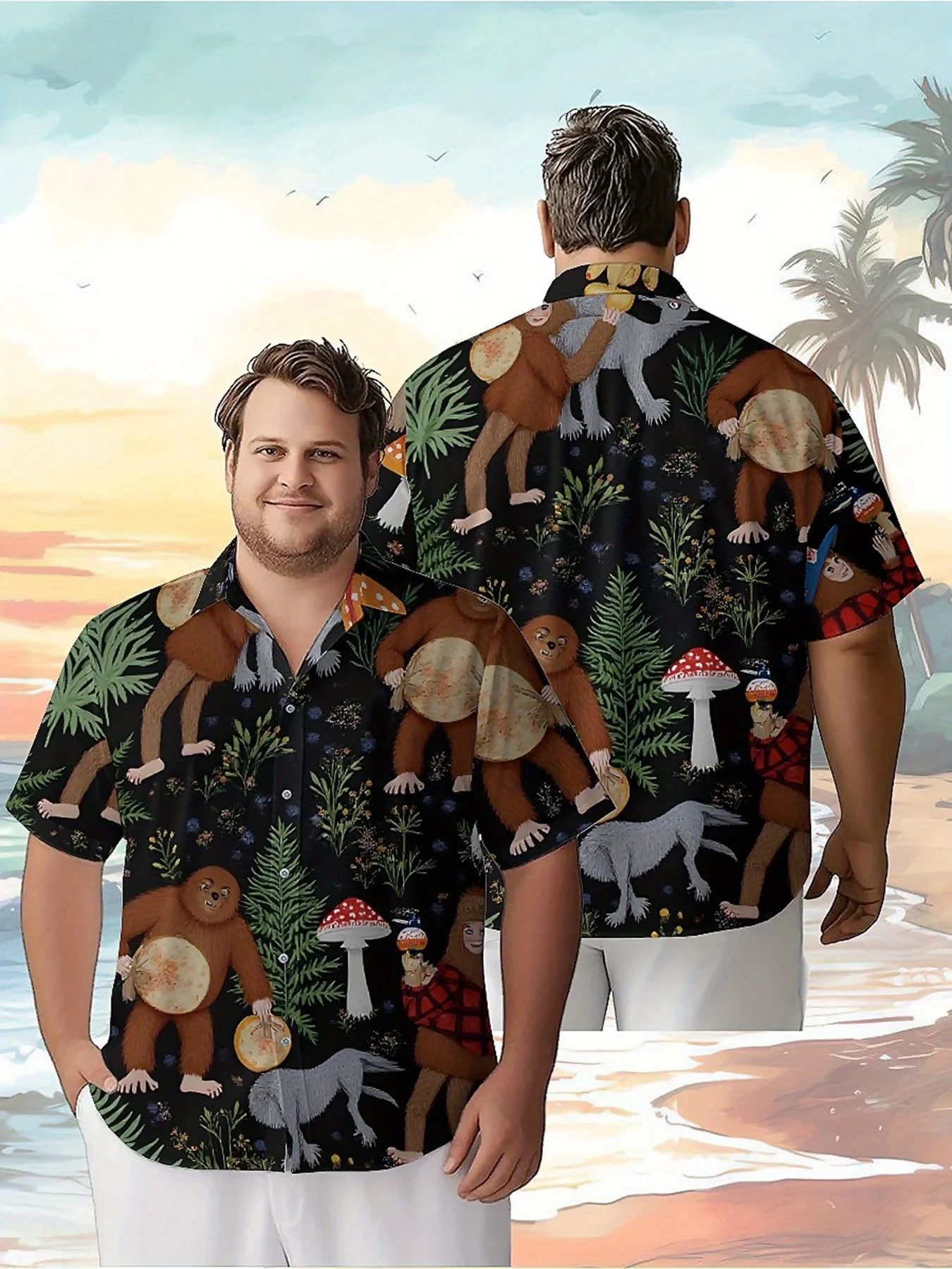 Men's Plus Size Hawaiian Shirts Mushroom Elves Pattern, Unisex Aloha Shirts,New Summer Tops Tee,streetwear